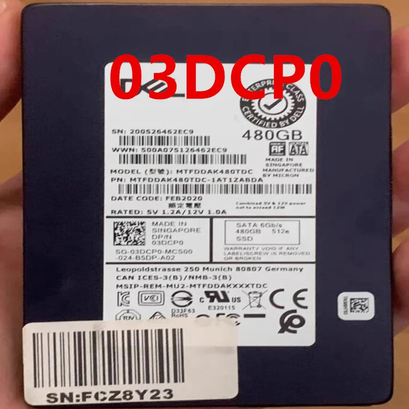 3DCP0 03DCP0DELL 480GB 2.5 SATA SSD거새 솔리드 스테이트 드라이브