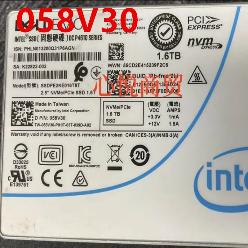 058V30 58V30 SSDPE2KE016T8TDELL P4610 1.6TB 2.5 NVME SSD거오리지널 솔리드 스테이트 드라이브