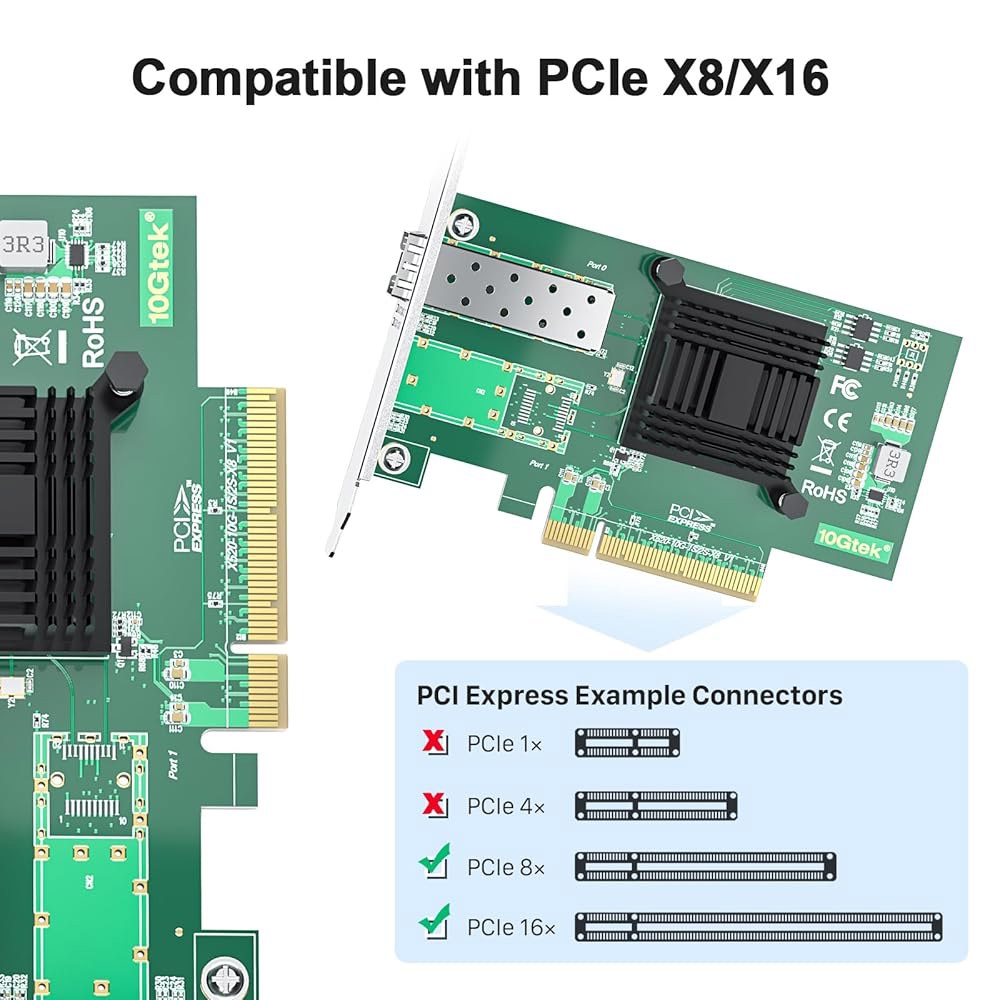 10Gtek 10Gb PCI-E NIC 네트워크 카드, 단일 SFP+ 포트, 인텔 82599EN 컨트롤러, 이더넷 LAN 어댑터 지원 윈도우 서버 /리눅스 /VMware, X520 - 상세 이미지 3