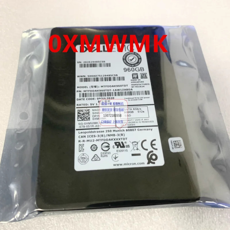 DELL 960GB 2.5인치 SATA SSD 0XMWMK XMWMK MTFDDAK960TDT새 오리지널 솔리드 스테이트 드라이브