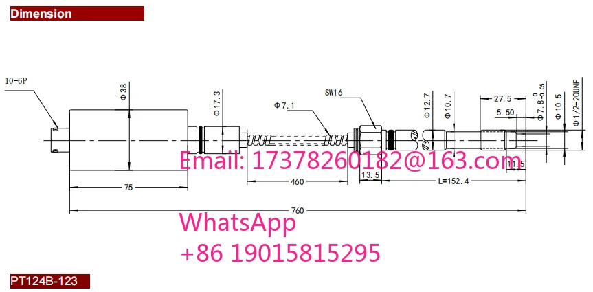 ZHYQ PT124B-120MPA-1/2-20UNF 출력 4-20mA 또는 0-10V 용융 압력 변환기 6핀
