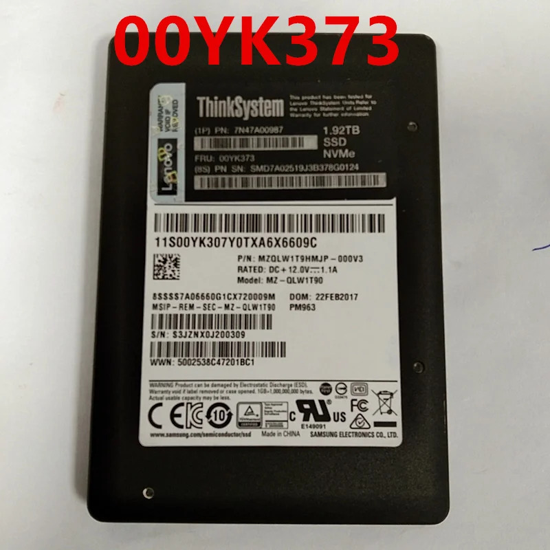 Lenovo호환 1.92TB 오리지널 솔리드 스테이트 드라이브 2.5 인치 U.2 SSD 7N47A00987 00YK373 거신
