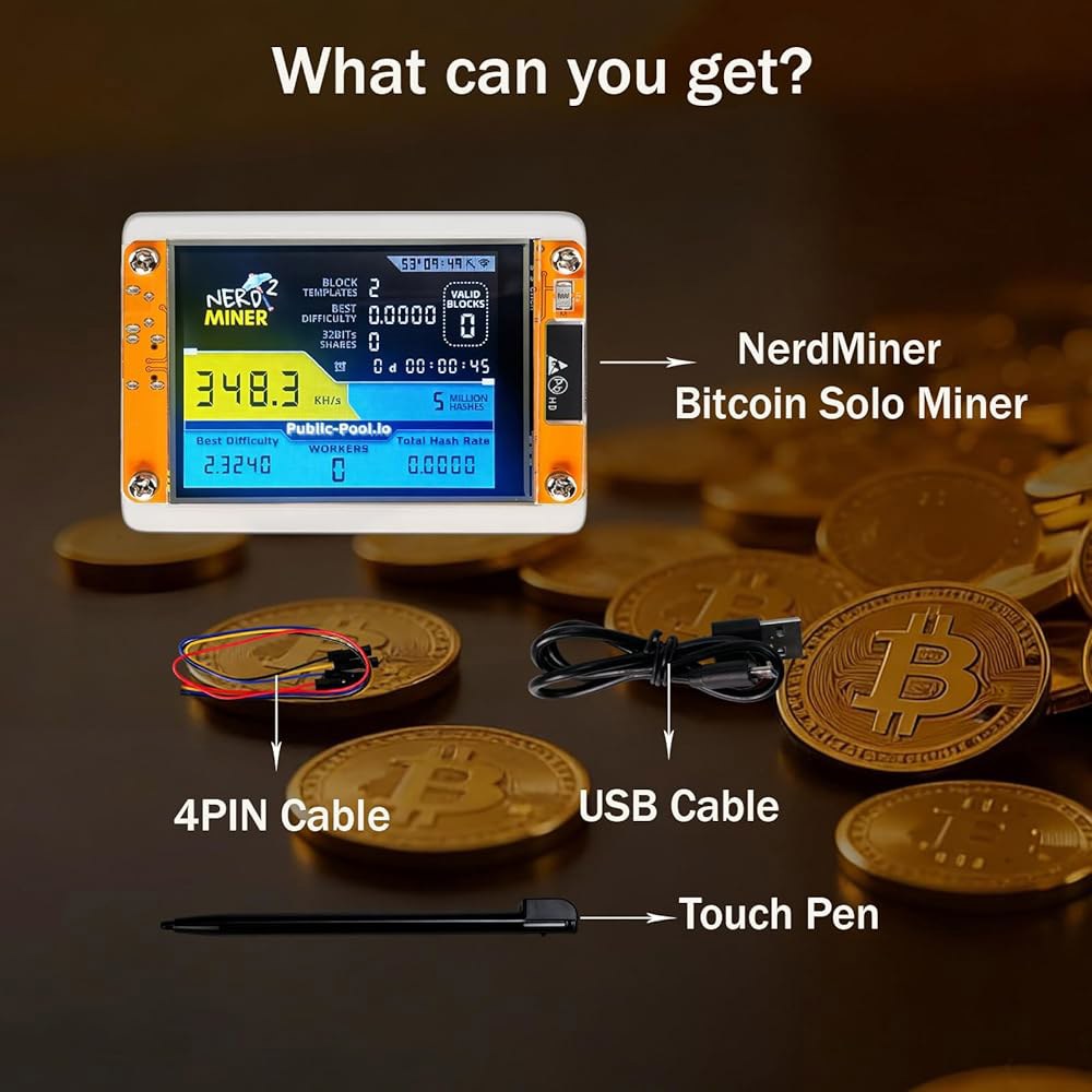 KRISVI Nerd Miner, 미니 2.8인치 스마트 및 해시레이트, 선물 마이너, 교육에 샷 쉬운 적합, 조용하고 있는 데모 최대 350KH/s의 디스플레이가 엔터테인먼트 - 상세 이미지 3