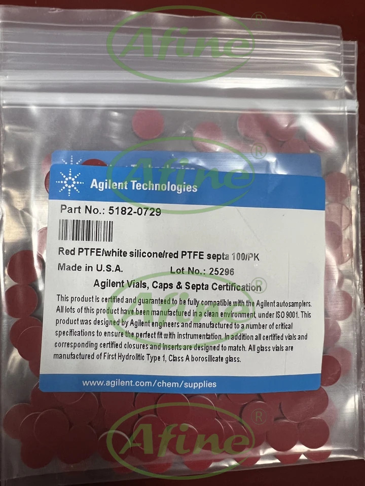 AFINE Agilent 5182-0729 셉타 스크류 탑 캡인증 PTFE/화이트 실리콘/레드 PTFE 100/pk 9mm2ml
