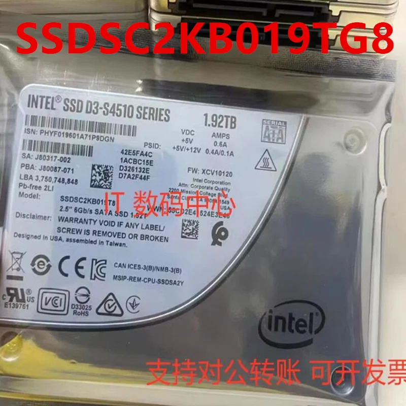 SSD D3-S4510 1.92TB SATA 2.5 인치 SSDSC2KB019TG8 SSDSC2KB019TG801 솔리드 스테이트 드라이브 신