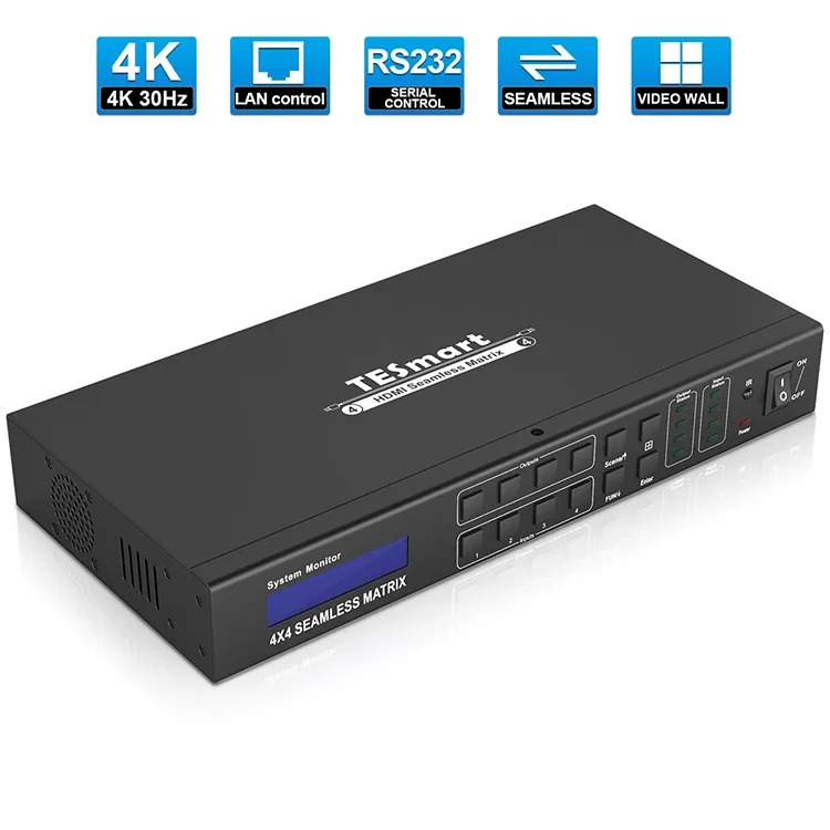 TESmart 비디오 심리스 4x4 HDMI 매트릭스 스위처 지지대 2x2 월 모드 디자인