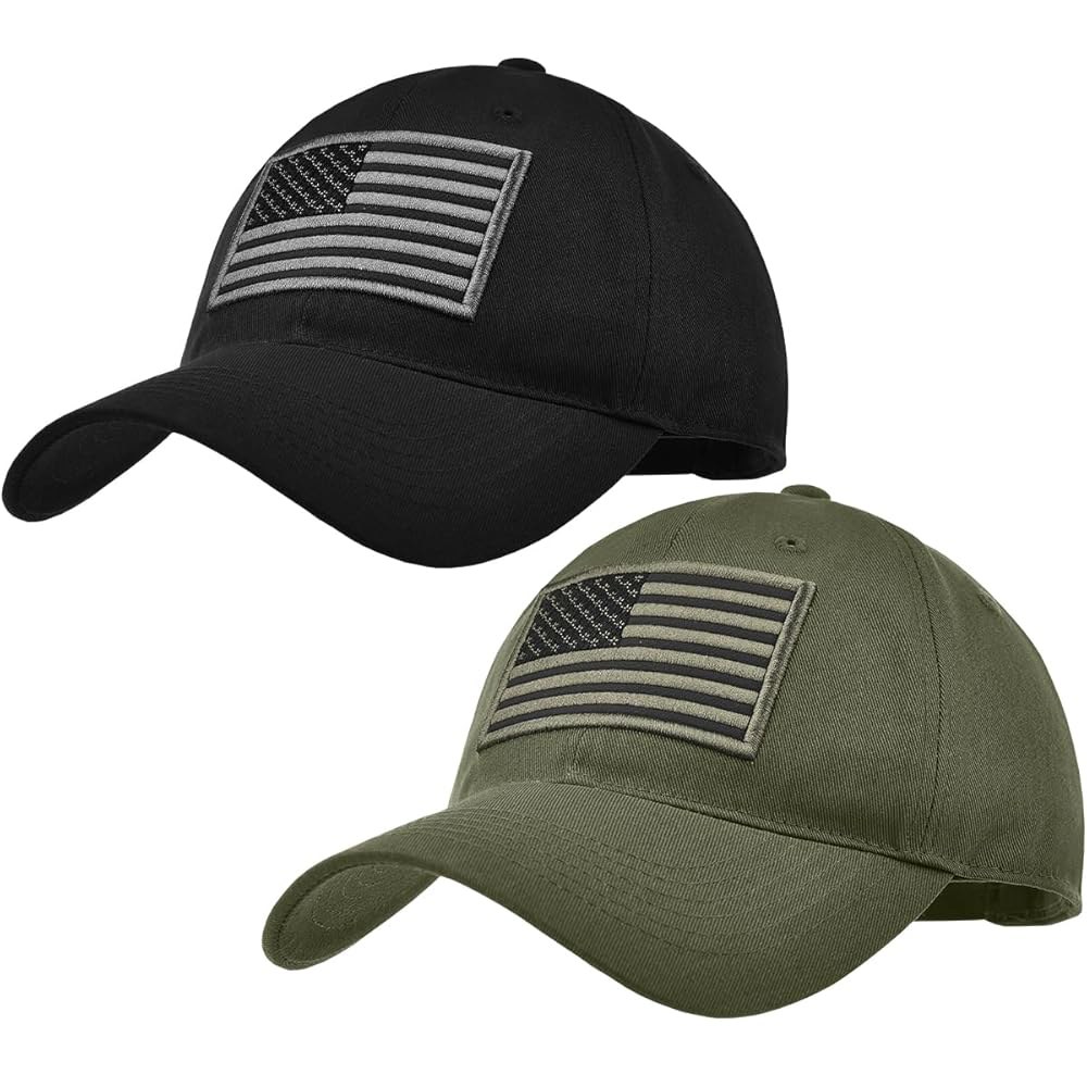 XCFWin 남성용 아메리칸 플래그 야구 모자 2팩 미 육군 전술 작전관 군용 일반 아빠 Black Army Green One Size - 상품 이미지