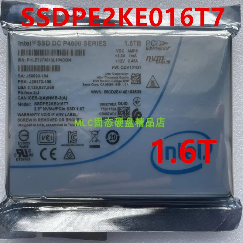 SSD DC P4600 1.6TB 솔리드 스테이트 드라이브 2.5 인치 NVME SSDPE2KE016T7 신