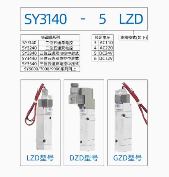SMC 솔레노이드 밸브 SY5140-4LZD SY5140-4GZD SY5140-4DZD SY5140-6LZD SY5140-6GZD SY5140-6DZD SY5140-5LZE SY