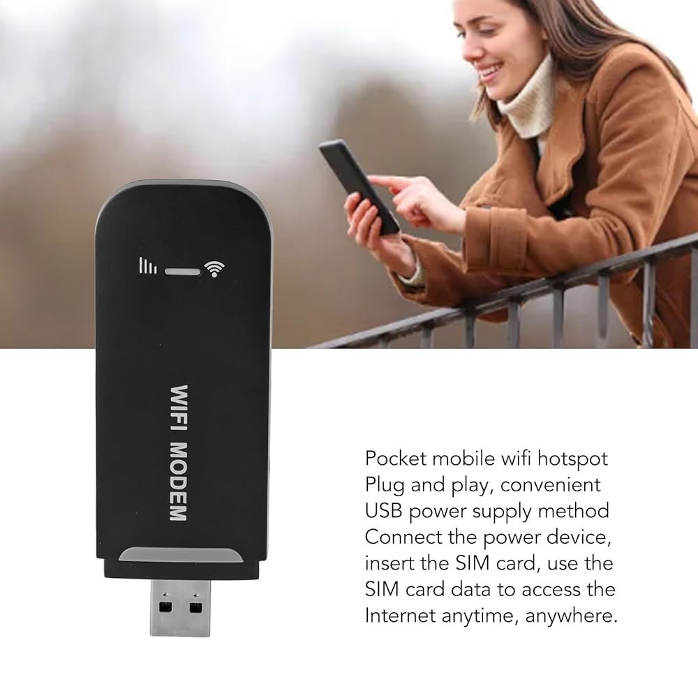 Zopsc SIM 카드 슬롯이 있는 4G 앤 플러그 라우터, USB 모뎀 여행용 핫스팟 플레이, 미니 휴대용 블랙 Black - 상세 이미지 3