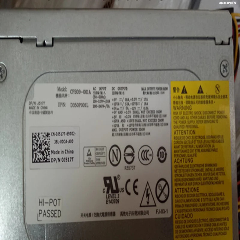 델 350W 전원공급장치 04hp호환GF 0G192T 0G846G 0J515T 0D341T 0G738T 0J517T 0G849G FY630 0XW601 0FU913 D350P-0
