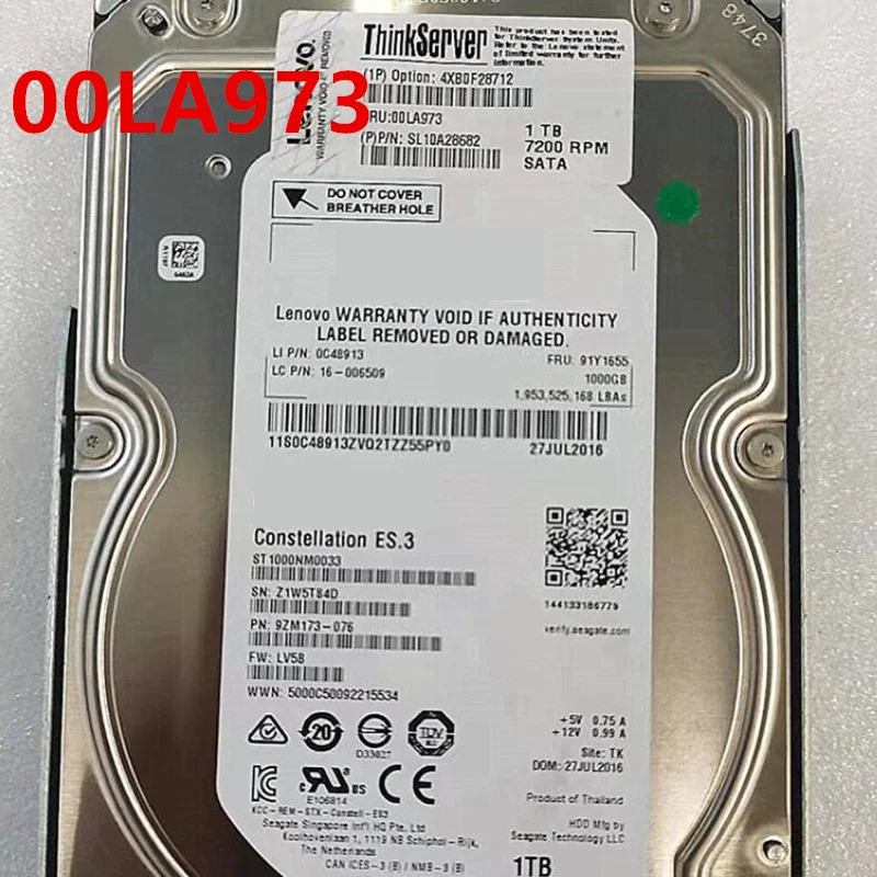 Lenovo호환오리지널 하드 서버 HDD 00LA973 ST1000NM0033 1TB SATA 3.5 인치 7200RPM 64MB