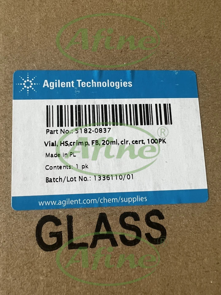 AFINE Agilent 헤드스페이스 바이알 캡 5182-0837 인증 크림프 클리어 평평바닥 20 mL 크기 22.75x75mm