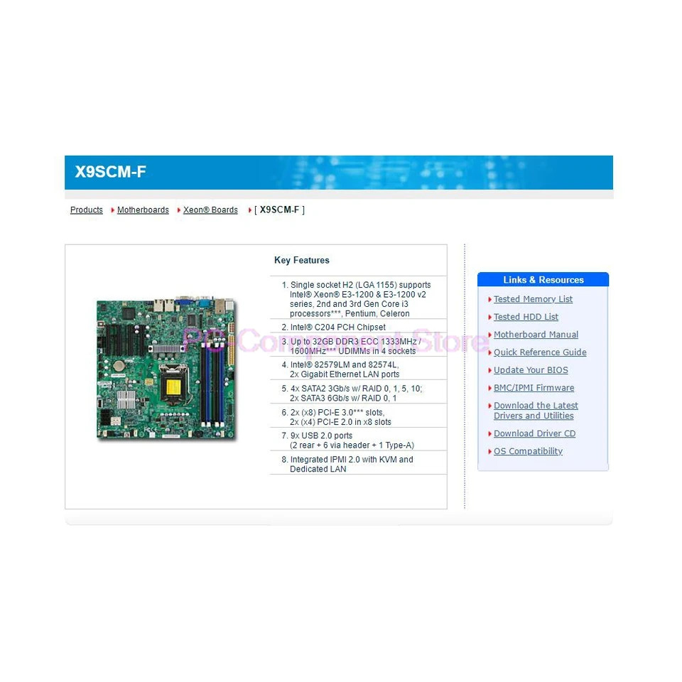 Supermicro 서버 워크스테이션 마더보드X9SCM-F 단일 소켓 H2 LGA1155는 E3-1200 V2 시리즈를 지원
