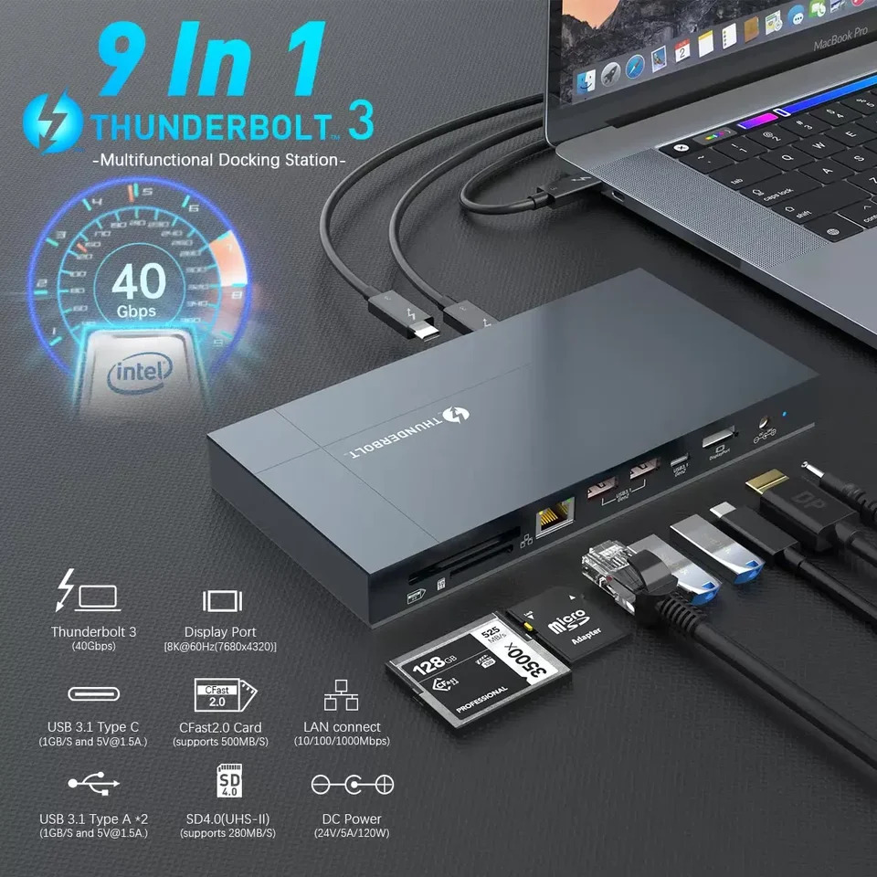 알루미늄 CFast USB 3.1 허브 C 도크 맥북호환 프로SD4.0 DP 썬더볼트 3 아마존 탑