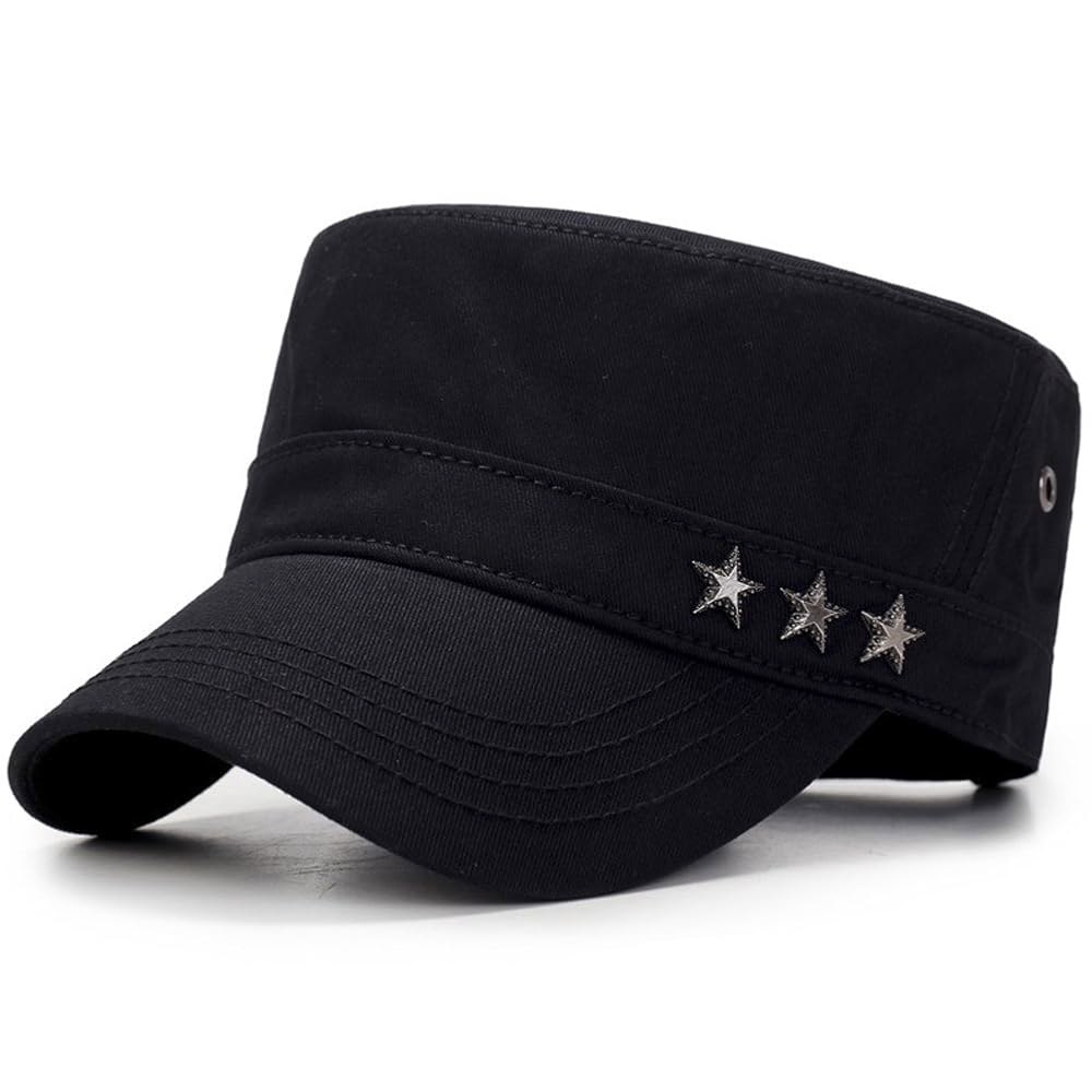 QZunique 조절 가능한 플랫 탑 캡 솔리드 브림 육군 사관생도 스타일 군용 모자 A- Blue One Size - 상품 이미지