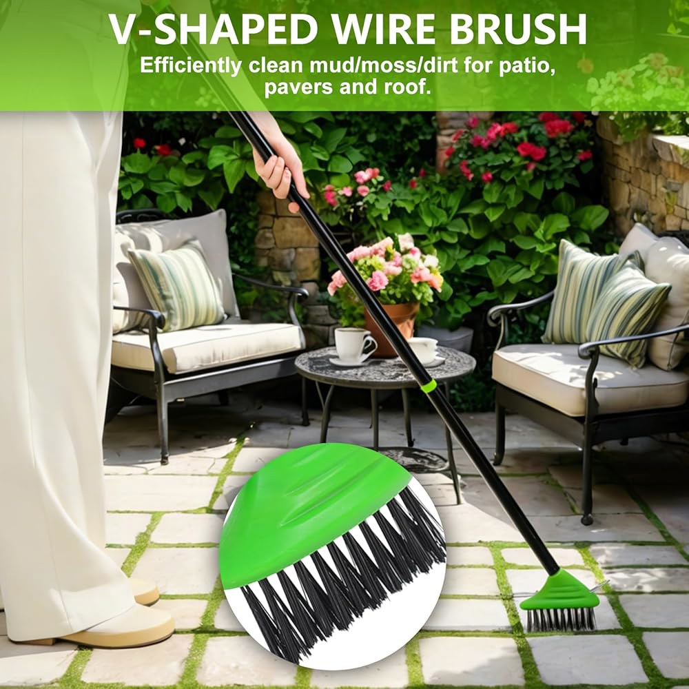 Crack Weeder Brush 롱 핸들 3-in-1 진입로, 수영장 바닥 이끼 제거제 제초기 - 파티오, 브러시 제초 데크, 도구 차고, 보도용 잡초 틈새 및 있는 도구, 와이 - 상세 이미지 3