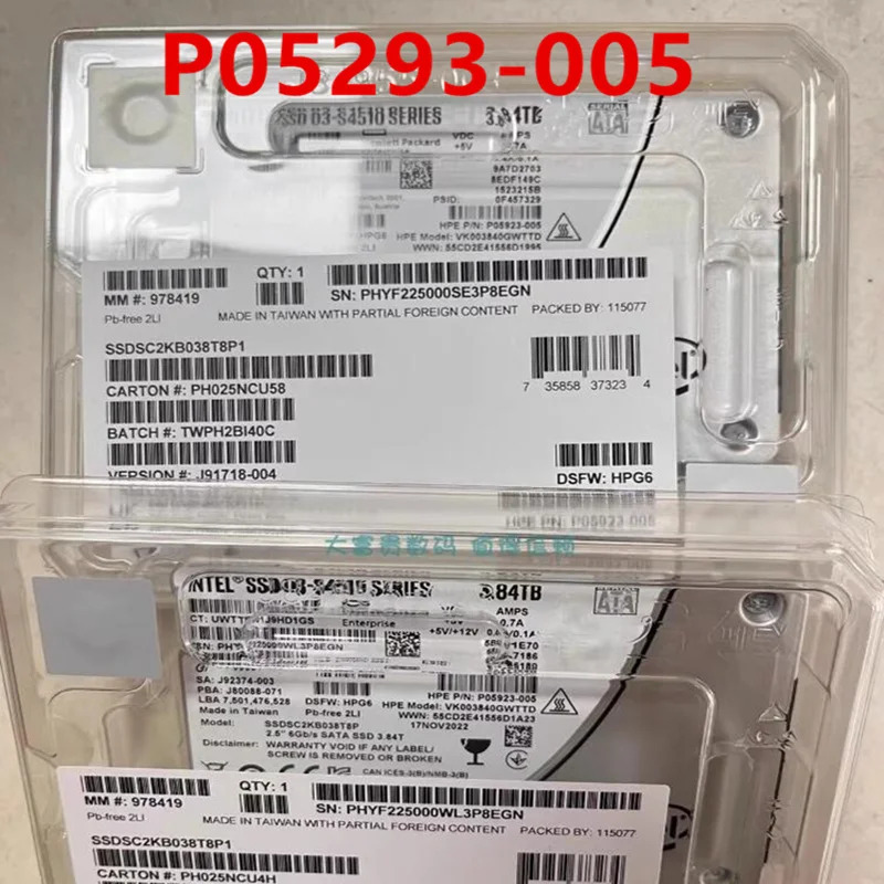 P05293-005hp호환 S4510 3.84TB 2.5 SATA SSD새 솔리드 스테이트 드라이브