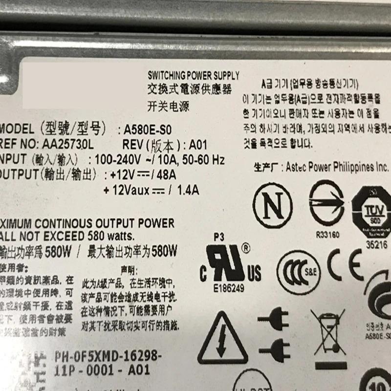 델 T410 580W 전원공급장치 A580E-S0 D580E-S0 DPS-580AB A F5XMD G686J H371J AA25730L PSU 신