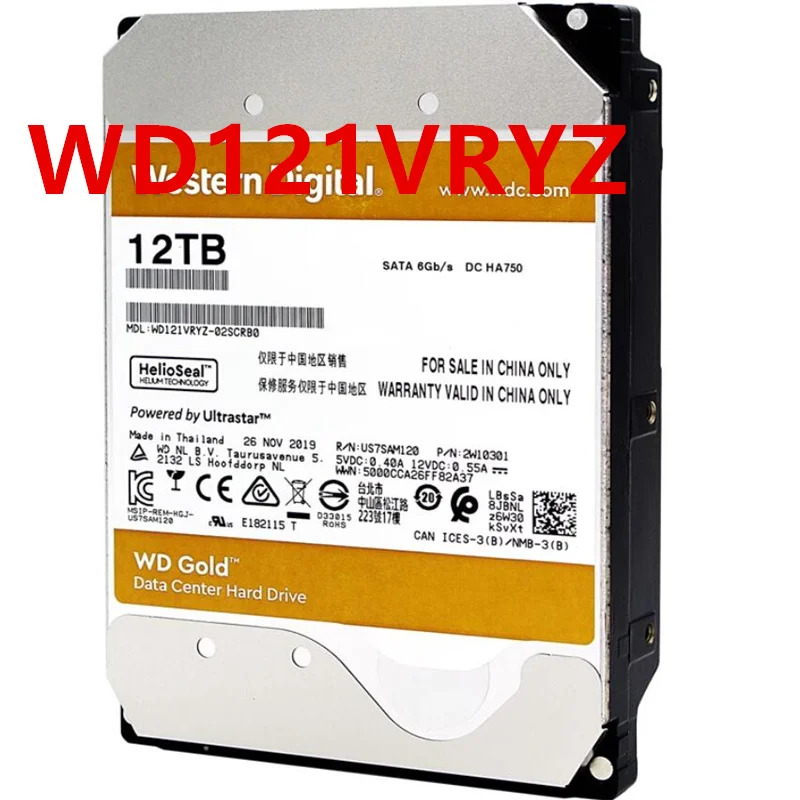 WD 12TB SATA 3.5 7.2K 256MB 하드 드라이브 WD121KRYZ WD121VRYZ새