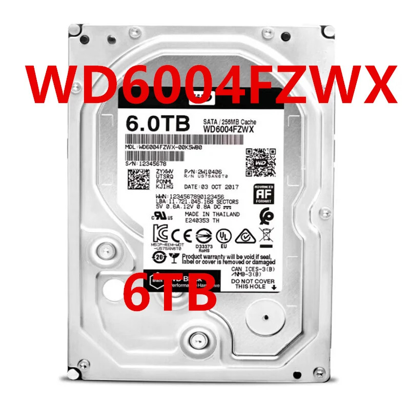 WD 6TB SATA 3.5 7200RPM 256MB 하드 드라이브 WD6004FZWX WD63EVRX새