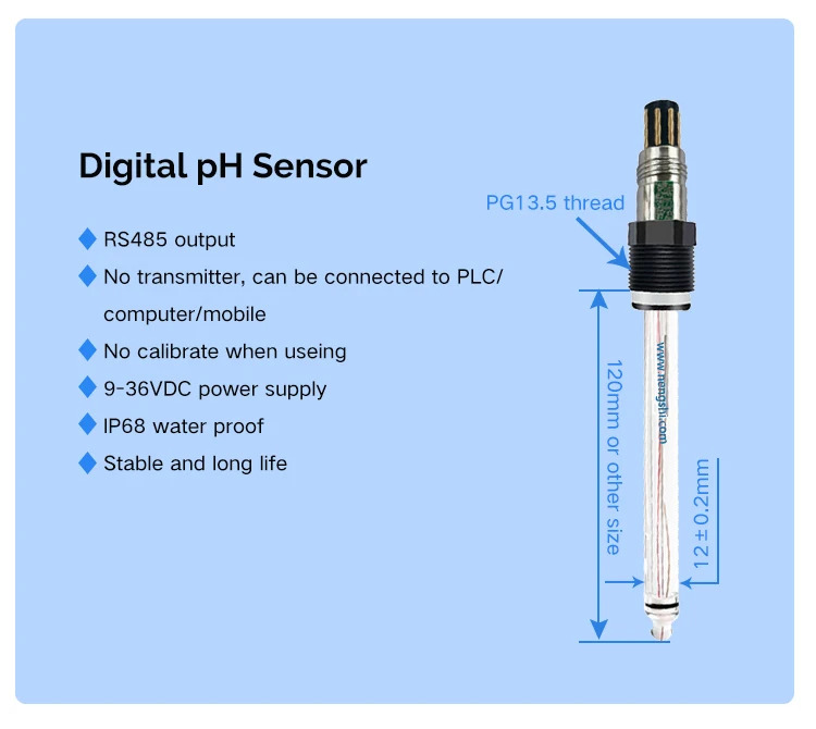 ISO9001 발효 pH 프로브 전극 산업유리 ph 센서