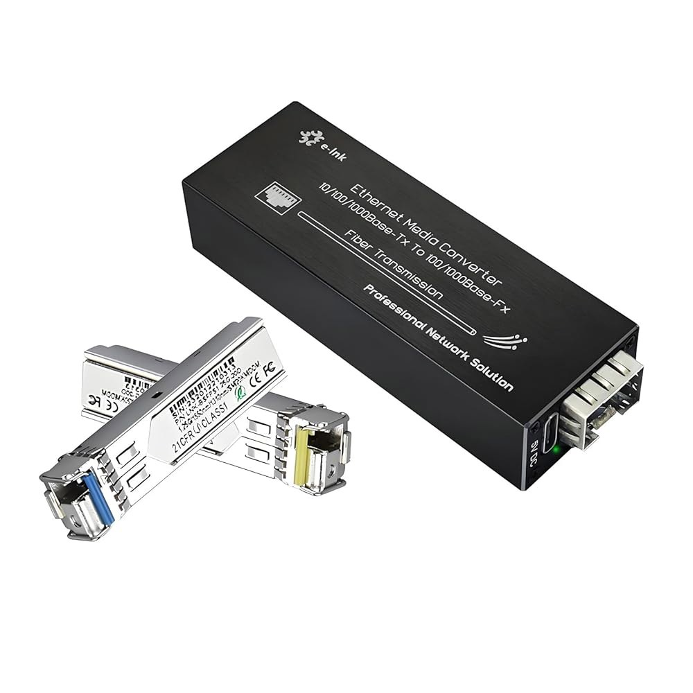 Elenzk 마이크로 미니 기가비트 파이버 미디어 타입-C 입력 모드 5V DC 전원 구리 USB SFP 컨버터, 이더넷 10/100/1000Mbps 단일 20km 1310/155 - 상품 이미지
