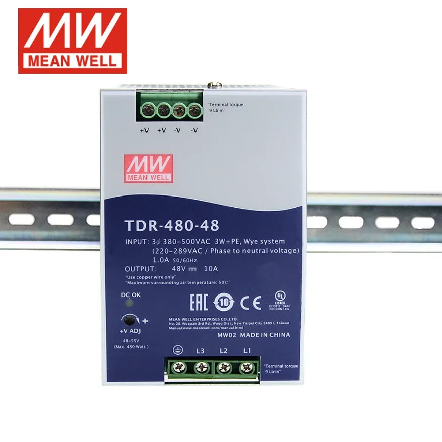 대만 Mingwei 380V 입력 레일 전원공급장치 TDR-480-24 480W 24V 20A 인증 신