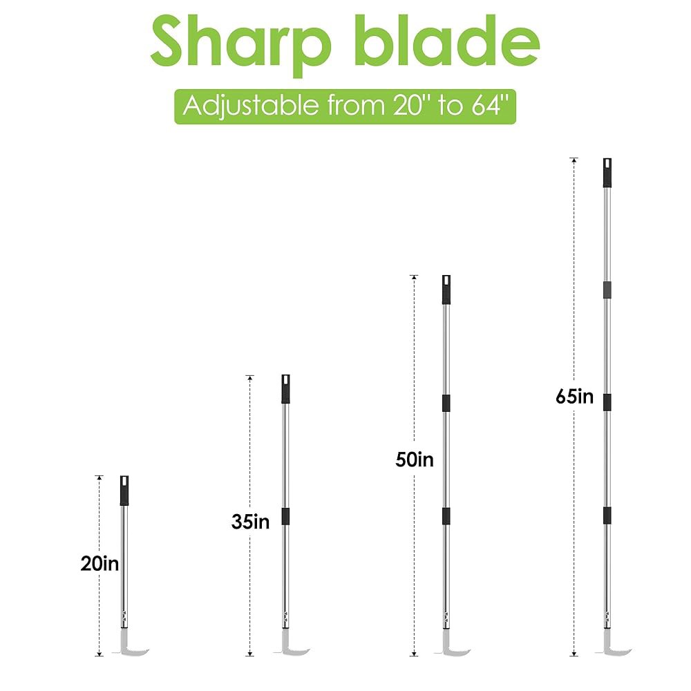 PadPure Crack 제초기 도구, 50.8-165.1cm(20-65인치) 조절 스테인리스 및 보도, 수동 튼튼한 풀러 틈새 제거제, 롱 정원, 제초 파티오, 스틸 잔디용 핸들 - 상세 이미지 2