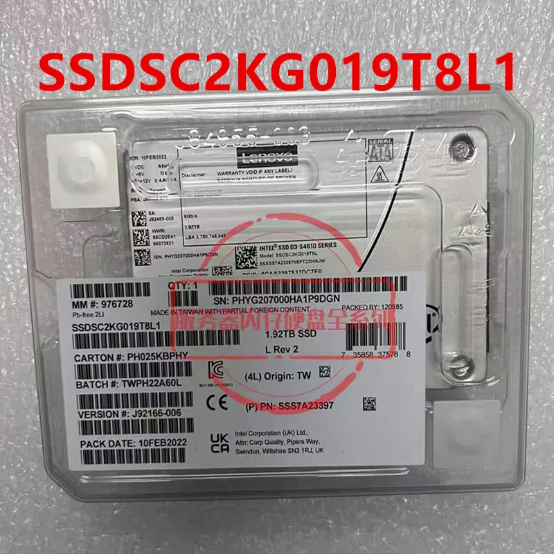 SSDSC2KG019T8L1Lenovo호환 S4610 2.5인치 1.92TB SATA SSD새 원본 하드