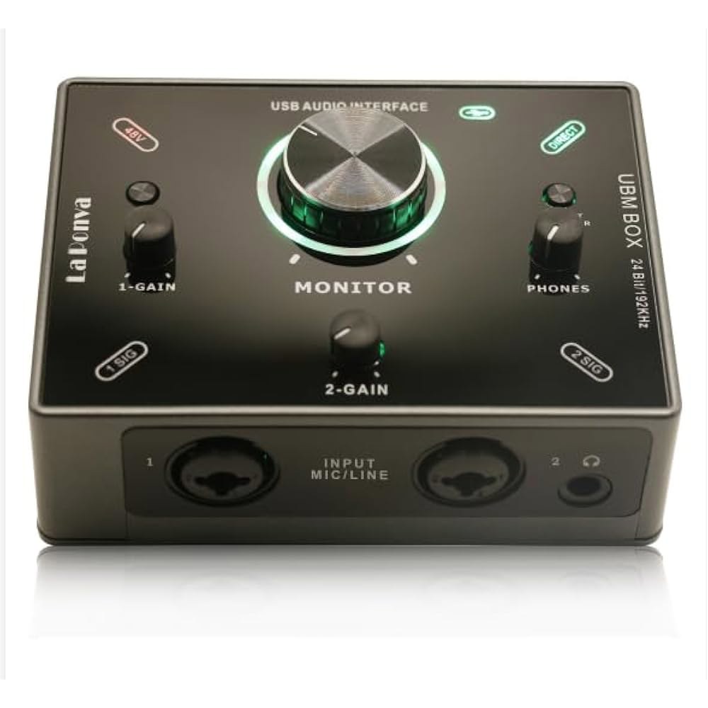 듀얼 콤보 XLR/6.3mm 입력, 48V 팬텀 파워, 24비트 192KHz의 2024 라 폰바 세련되고 컴팩트한 USB 오디오 인터페이스 - 상품 이미지