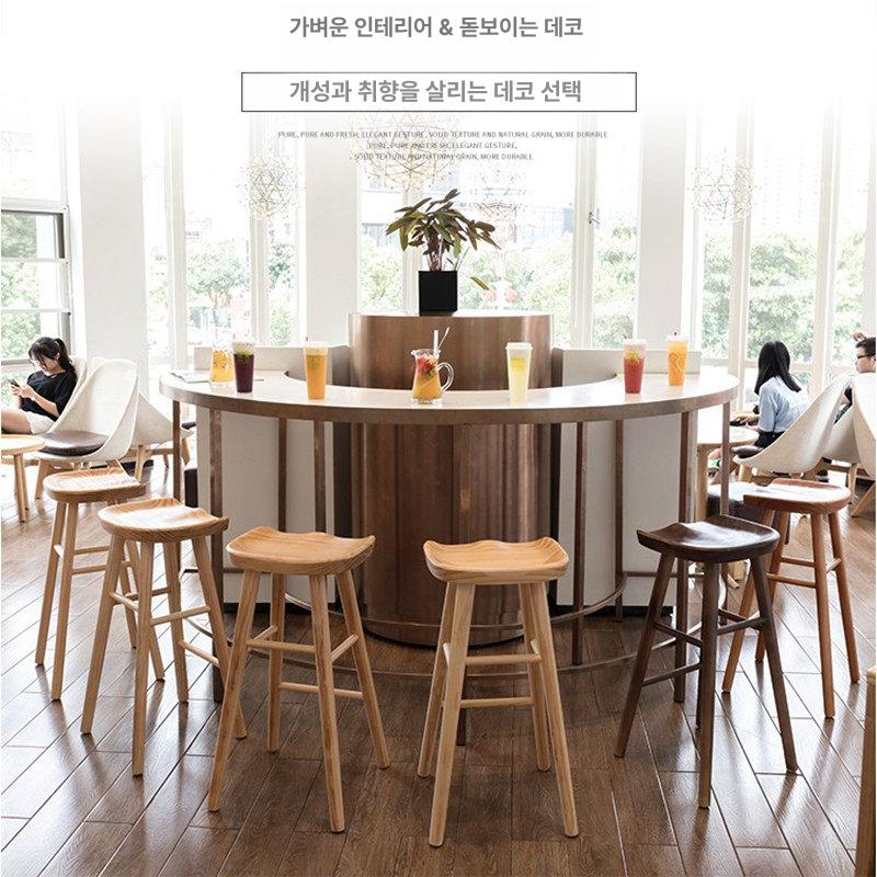 원목 스툴 스탠드 우드 바체어 의자 홈바 높은 튼튼한 나무 - 상세 이미지 5