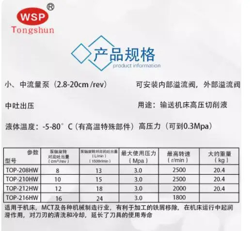 WSP 절삭유 고압 워터 펌프 TOP-208HWM-VD TOP-210HWM-VD TOP-212HWM-VD TOP-216HWM-VD TOP-220HWM-VB