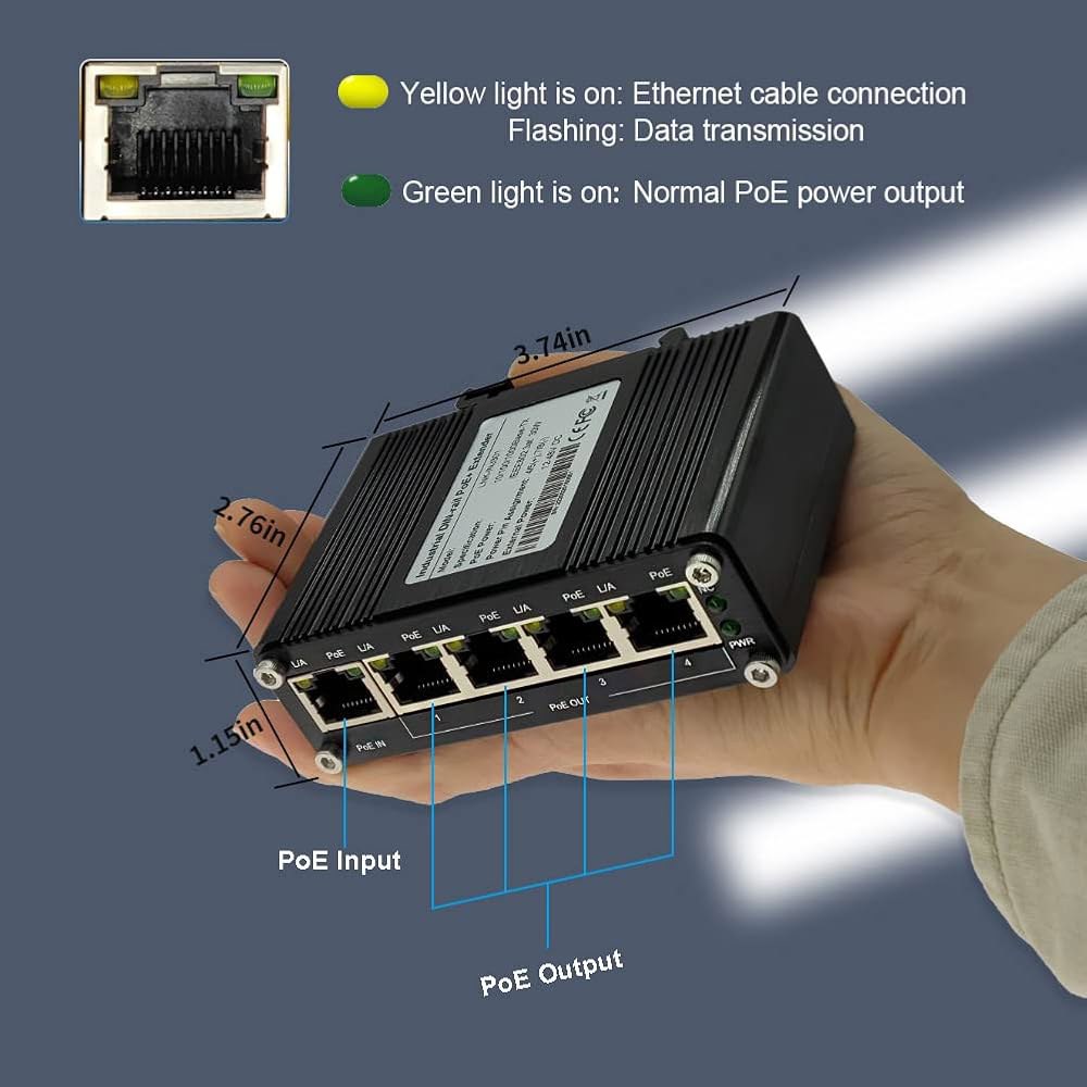 미니 산업용 기가비트 PoE 익스텐더 - 벽 IEEE 802.3at/af 30W 원 출력 10/100/1000Mbps 레일 4 리피터, 부스터 DIN 및 준수 -40 ~+75 C - 상세 이미지 2