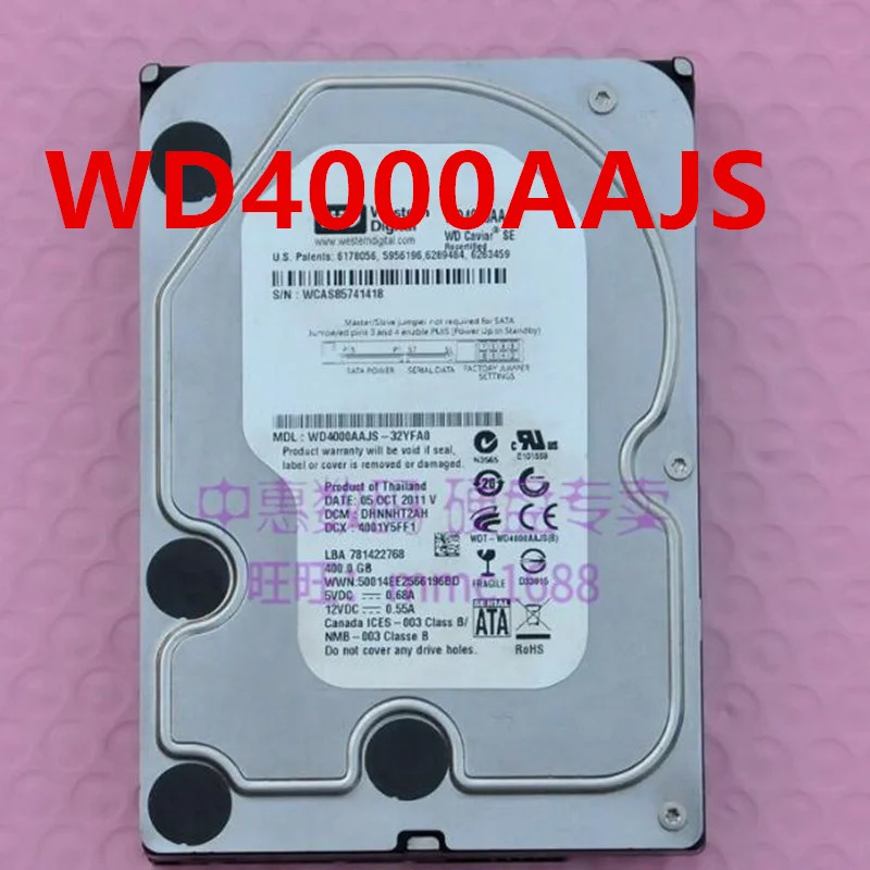 오리지널 거하드 WD 400GB SATA 3.5 인치 7200RPM 32MB 데스크탑 HDD WD4000AAJS
