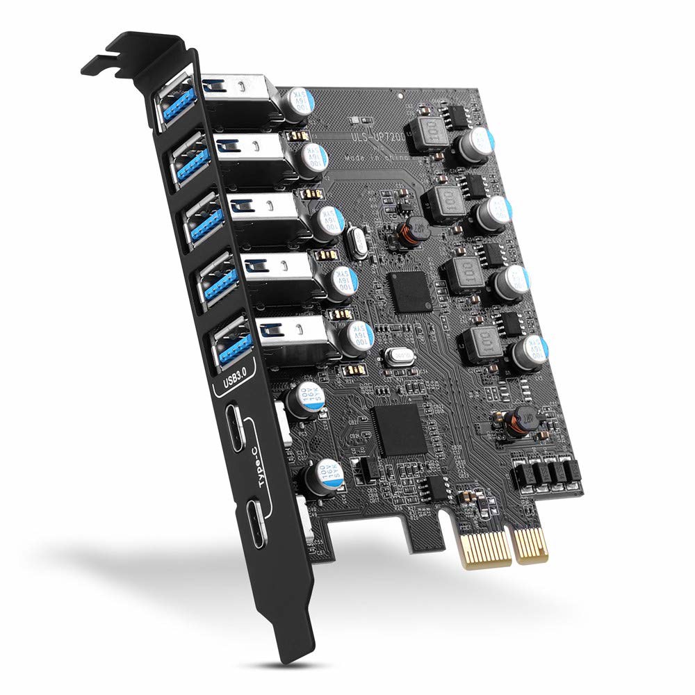 YEELYA PCIE USB 3.0 확장 카드 7 포트(타입 A 5개 및 C 2개) PCIe 초고속 PCI Express USB3 허브 컨트롤러 어댑터(Windows 11 /10 - 상품 이미지