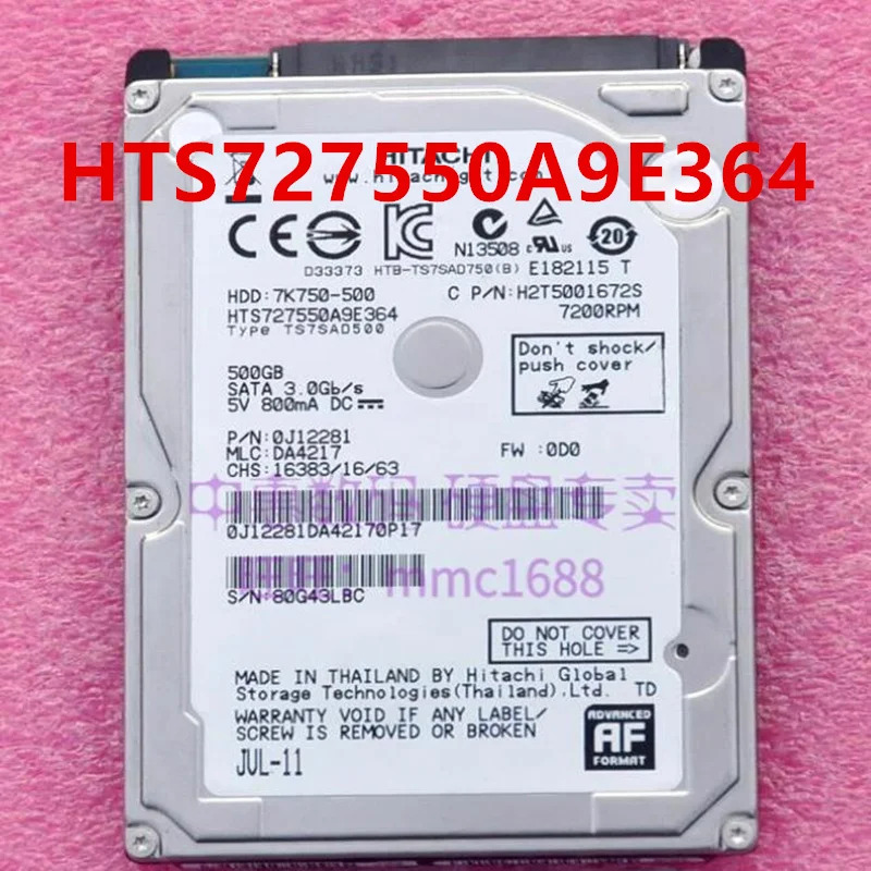 오리지널 하드 HITACHI 500GB SATA 2.5 인치 7200RPM 16MB 노트북 HDD HTS727550A9E364 신
