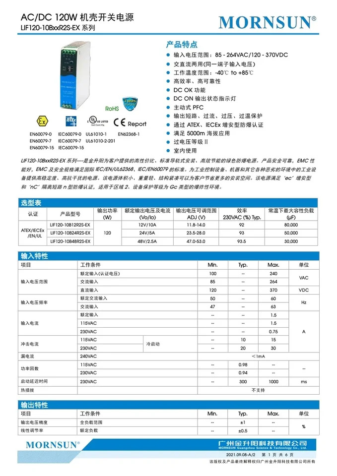PFC 레일 방폭 스위칭 전원공급장치 PLC 드라이버 NDR LIF120-10B12 24 48R2S-EX