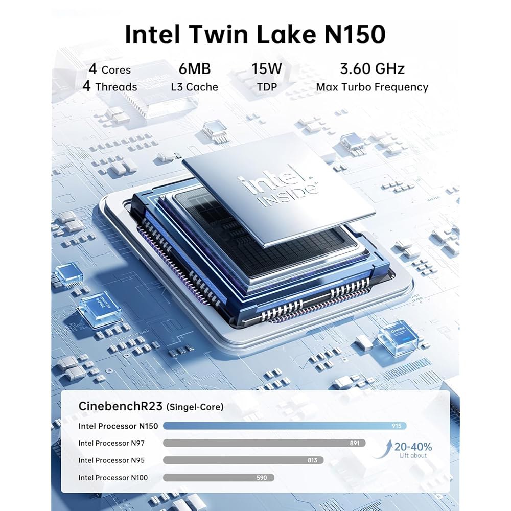 Essenx E2 N150 미니 PC, 16GB 마이크로 이더넷, BT/홈/오피스 PC 컴퓨터, UHD, HDMI+DP1.4 Lake-N DDR4 Wi-Fi, 기가비트 최대 4K - 상세 이미지 2