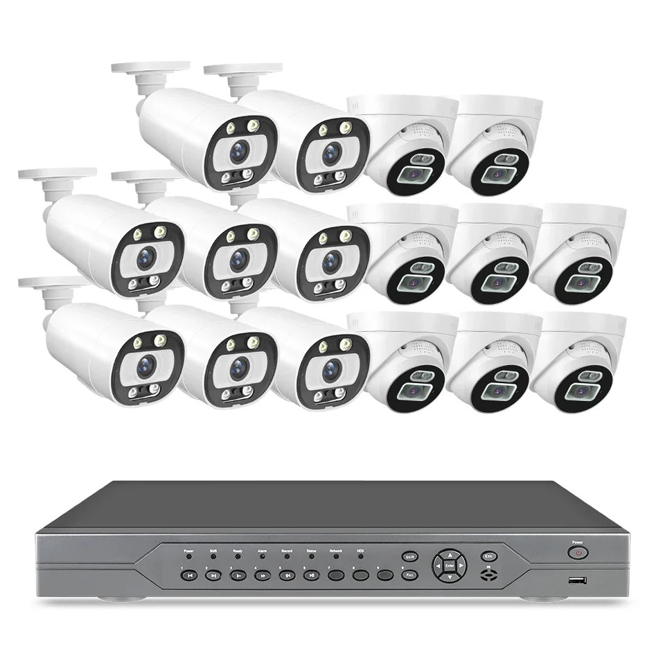 야외 CCTV 카메라 키트 5MP 시스템 4K Poe NVR 마이크 스피커 16ch