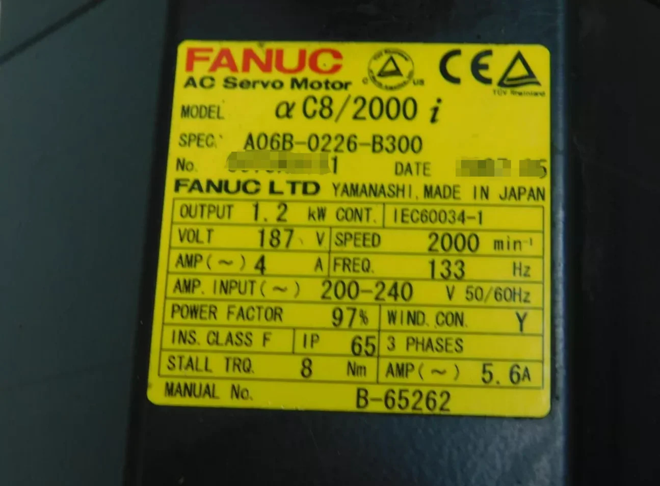 A06B-0226-B300 Fanuc 서보모터 리퍼 완료 Ok A06B 0226 B300