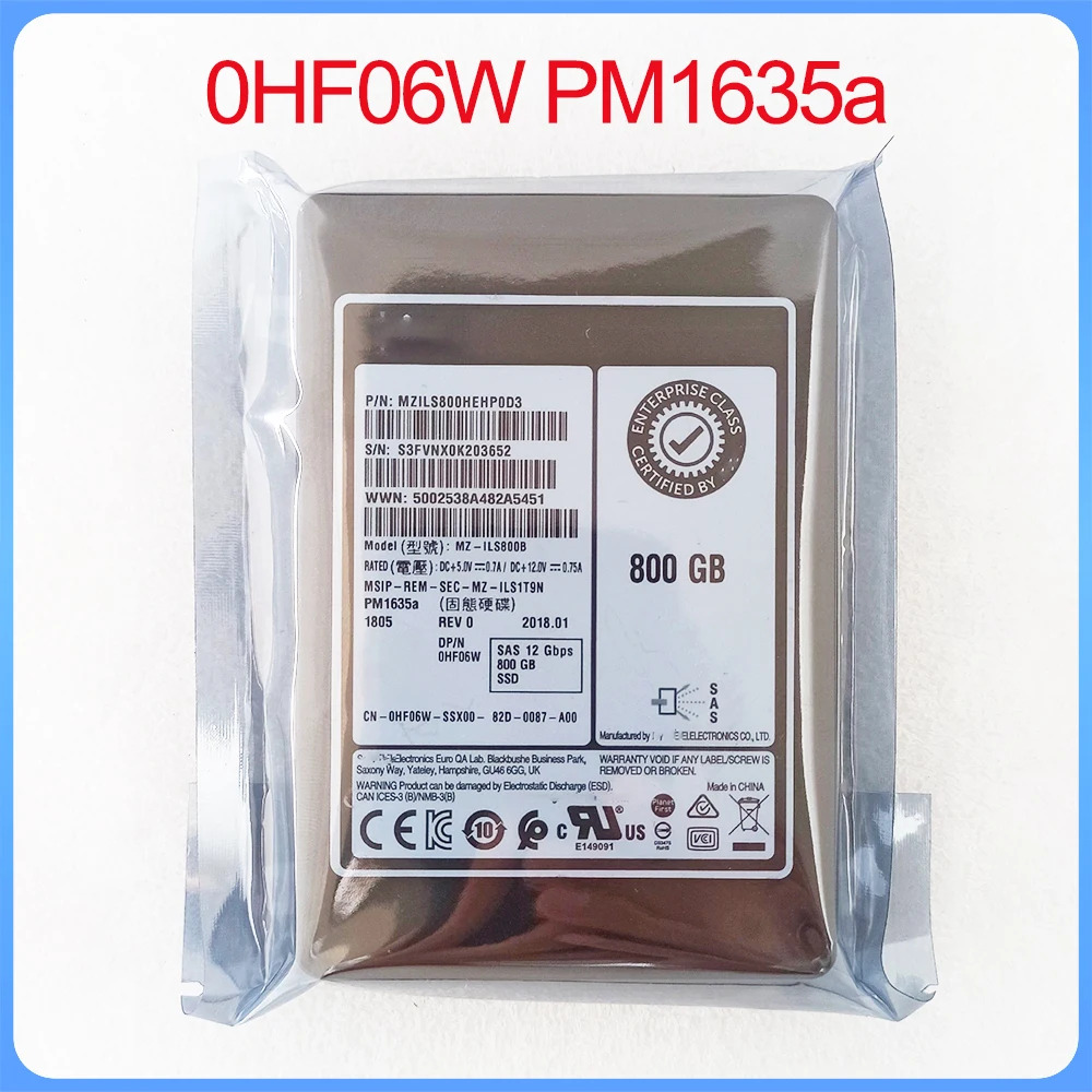 DELL 0HF06W PM1635a 800G 2.5 인치 SAS 12Gb 서버 SSD