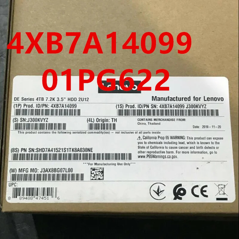 Lenovo호환 4TB SAS오리지널 하드 3.5 인치 7200RPM 128MB 서버 HDD 4XB7A14099 01PG622 신