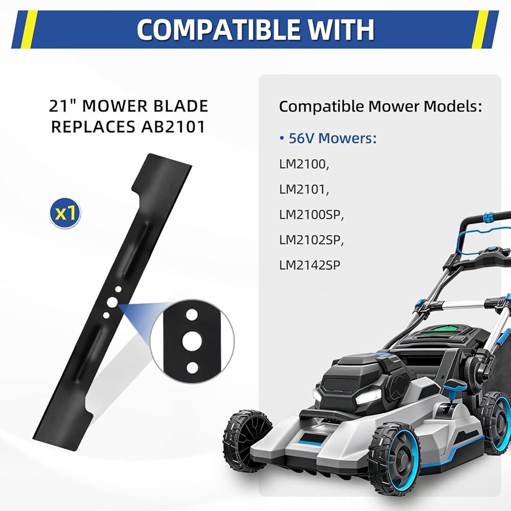 AB2101 21-Inch High Lift Blade for LM2101 LM2102SP Mower, with LM2114 LM2100SP 56V Lawn LM2142SP Com - 상세 이미지 2