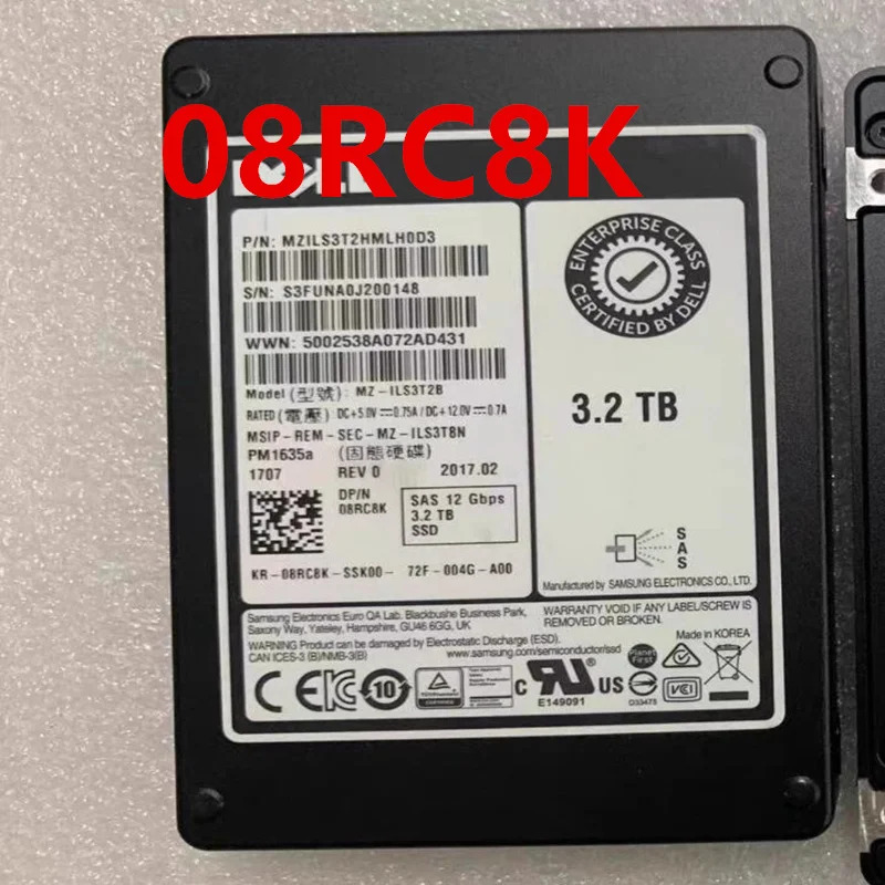 08RC8K 8RC8KDELL 3.2TB 2.5 SAS SSD거새 오리지널 솔리드 스테이트 드라이브
