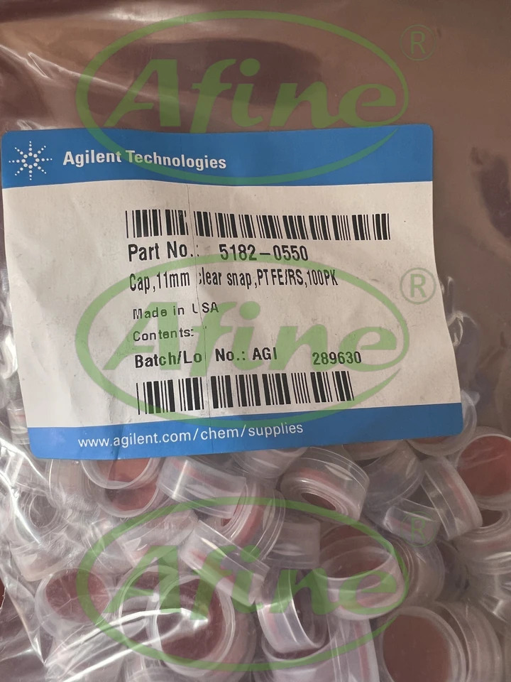 AFINE Agilent 크림프/스냅 탑 바이알 캡 투명 PTFE/레드 실리콘 셉타 100/pk 5182-05502 mL