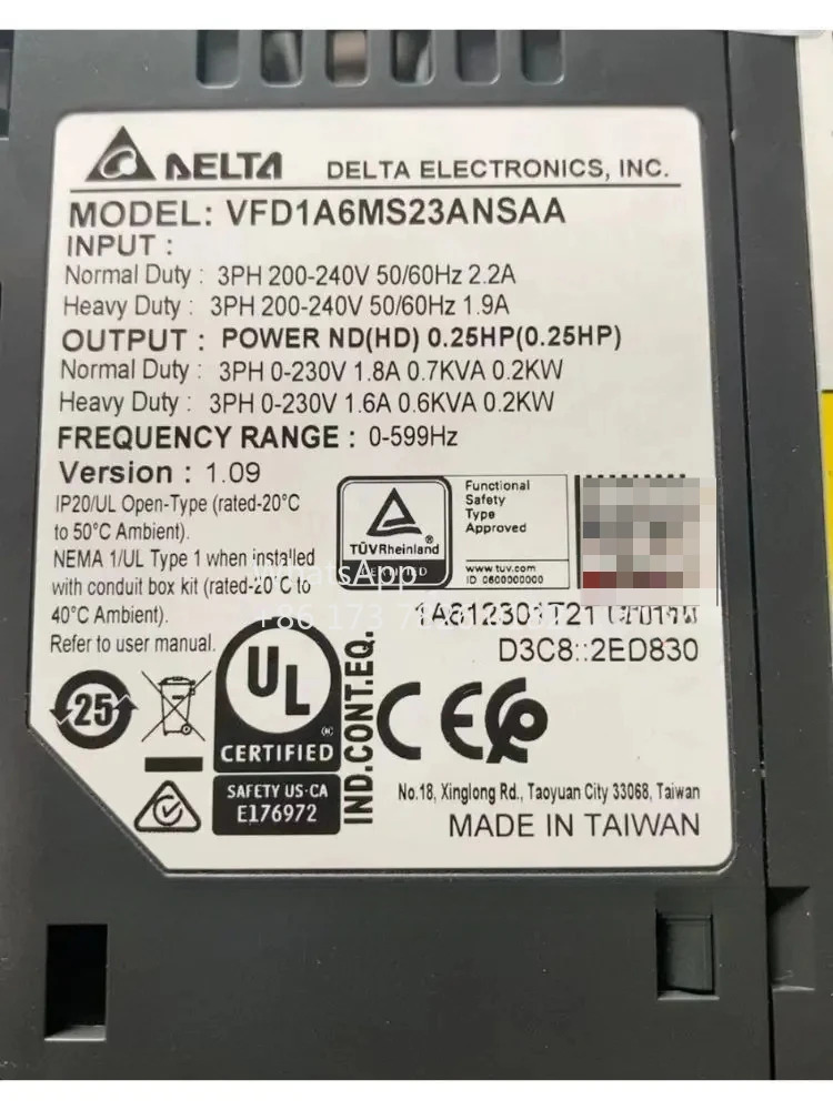 VFD1A6MS23ANSAA 리퍼된 인버터 0.2kW 리퍼 기능 OK