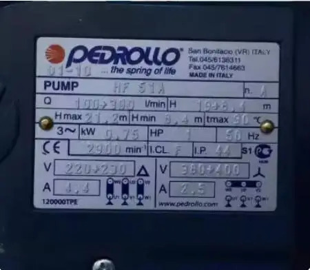 PEDROLLO 원심 펌프 HF51A 380V HFm51A 220V