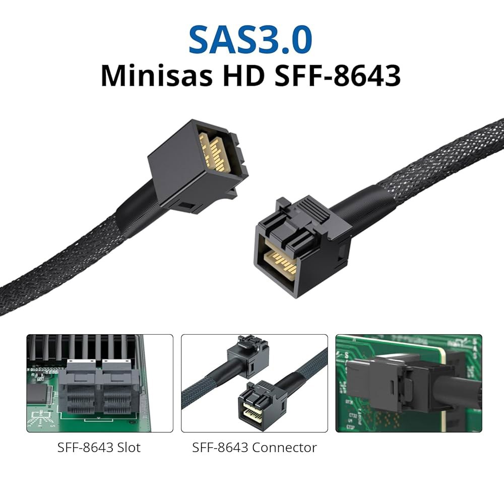 SFF-8643 to 12G 내부 미니 SAS 백플레인/RAID 100옴, NVMe 0.3m(0.9피트), 사이드밴드 케이블, HD 2팩 포함, 컨트롤러용, - 상세 이미지 3