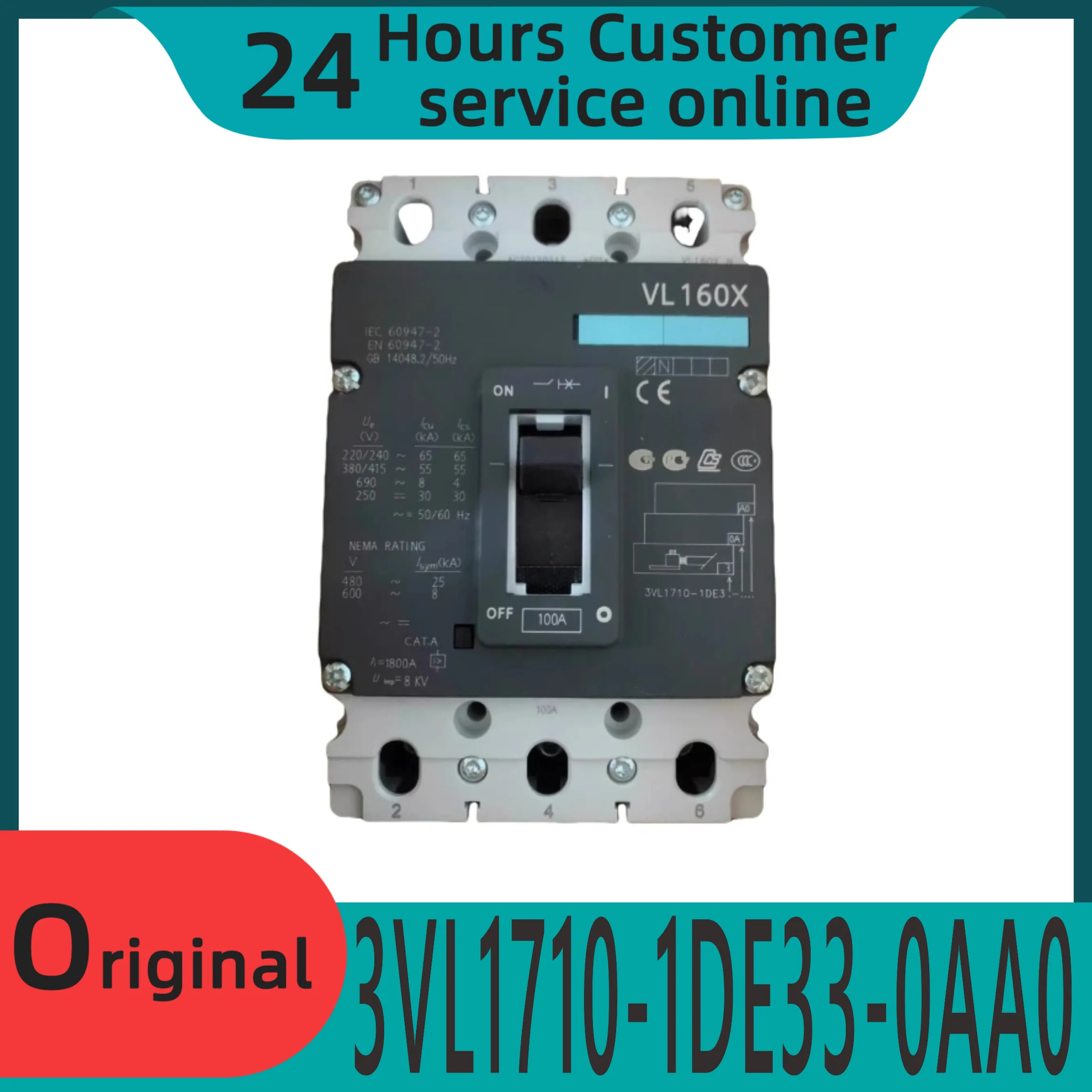 오리지널 몰드 케이스 회로차단기 3VL1710-1DE33-0AA0 3P100A VL160X